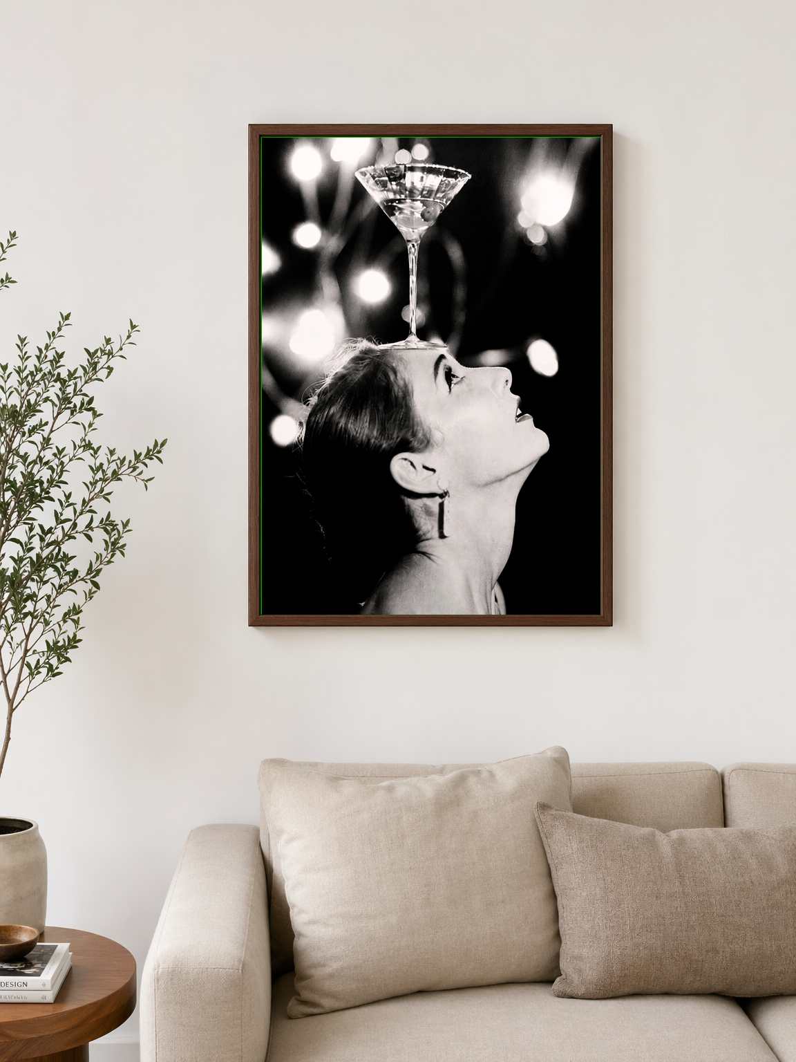 Vintage Martini Balancing Act Wall Art Print - dark wood framed