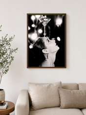 Vintage Martini Balancing Act Wall Art Print - dark wood framed