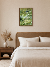 Lush Riverside Landscape Wall Art Print - dark wood framed