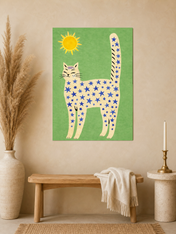 Whimsical Starry Cat Wall Art Print - unframed mockup