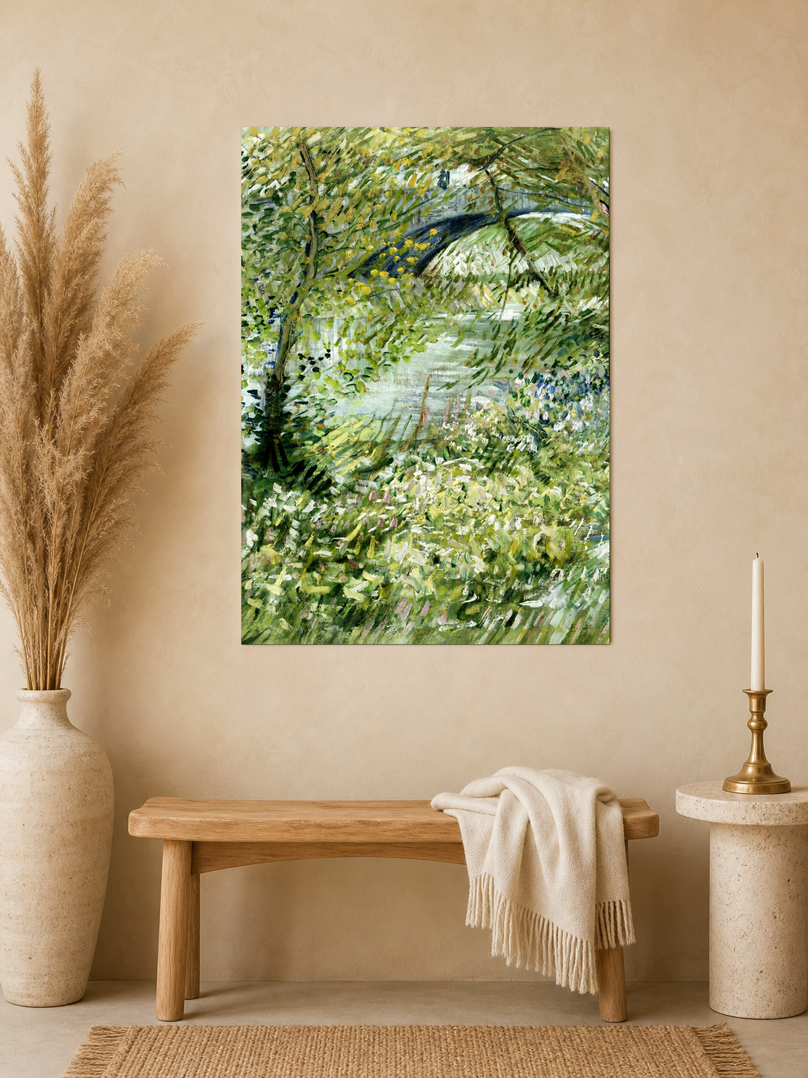Lush Riverside Landscape Wall Art Print - unframed mockup