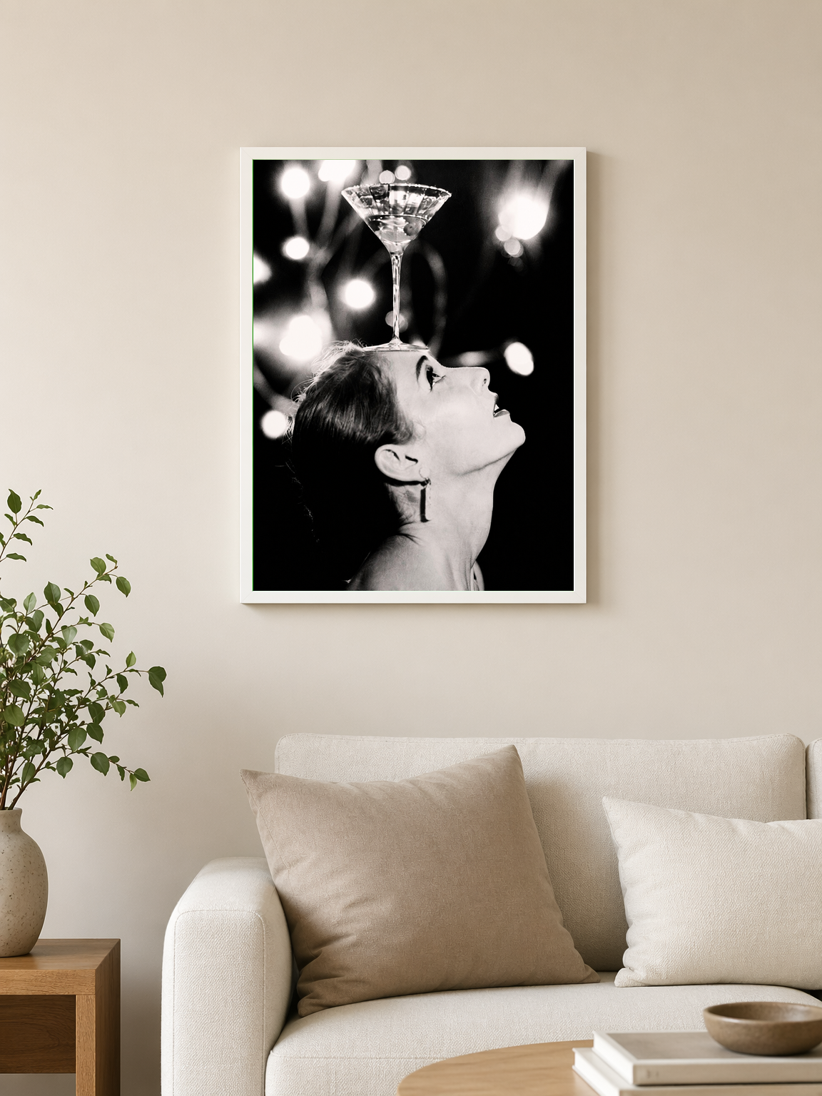 Vintage Martini Balancing Act Wall Art Print - white framed
