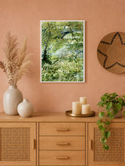 Lush Riverside Landscape Wall Art Print - white framed