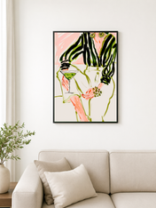 Abstract Woman with Martini Wall Art Print - black framed