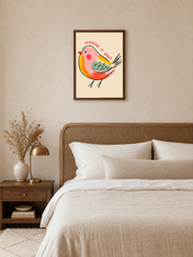 Winging It Daily Cute Bird Wall Art Print - dark wood framed