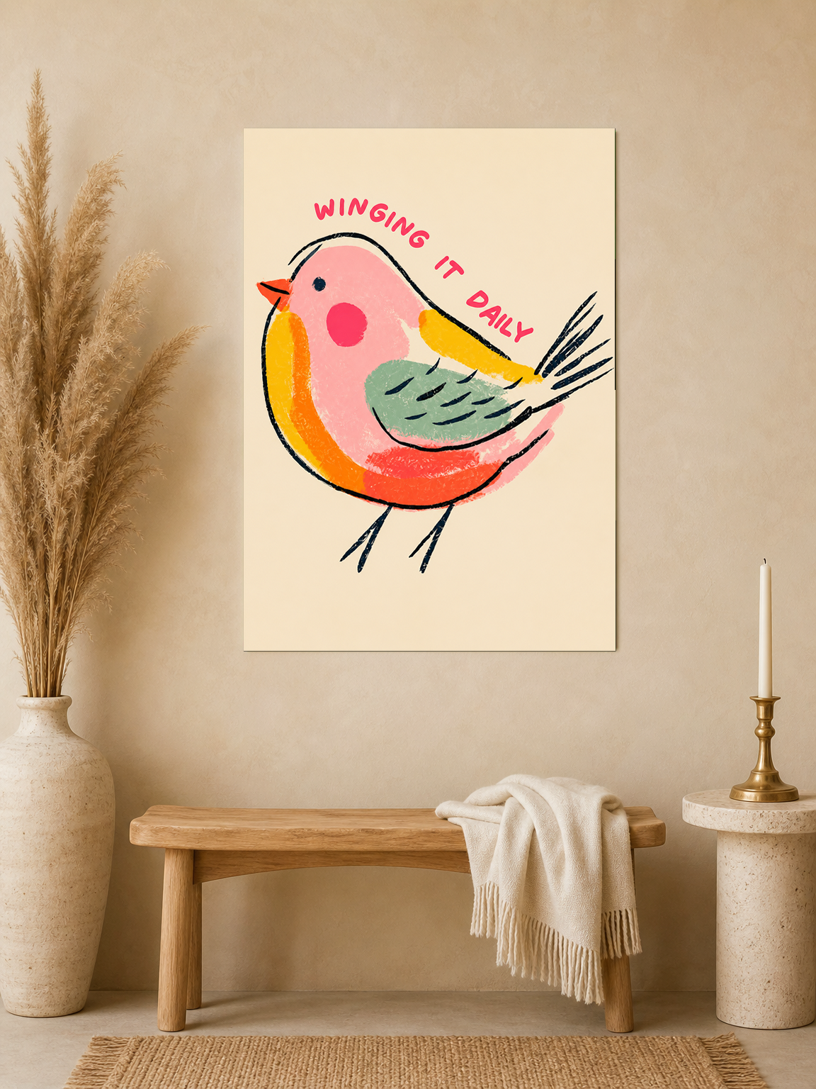 Winging It Daily Cute Bird Wall Art Print - unframed mockup