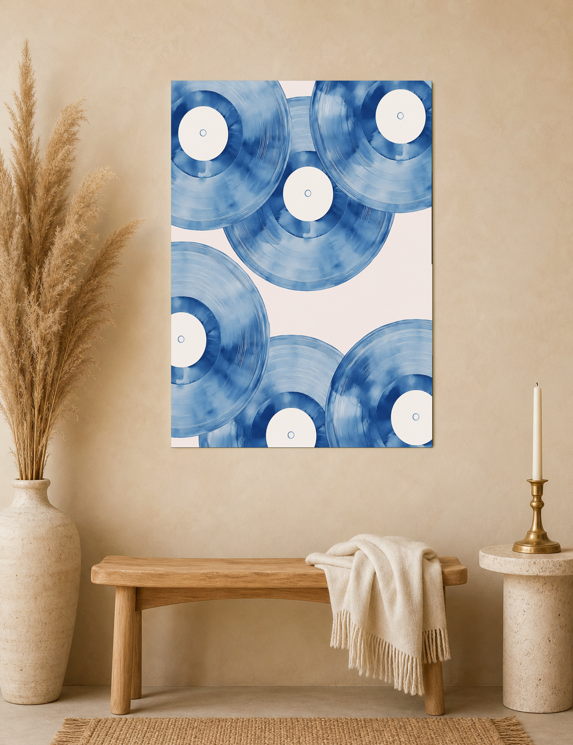 Blue Vinyl Records Wall Art Print - unframed mockup