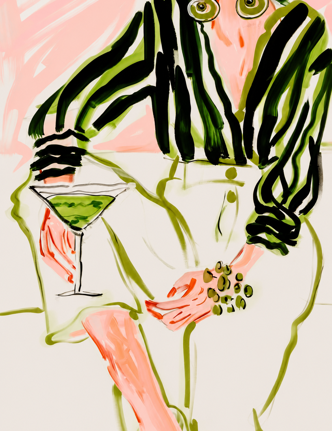 Abstract Woman with Martini Wall Art Print - unframed