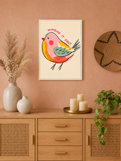 Winging It Daily Cute Bird Wall Art Print - white framed