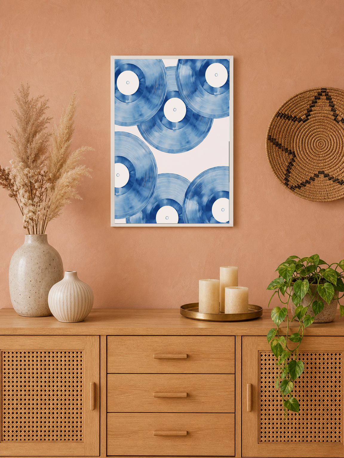 Blue Vinyl Records Wall Art Print - white framed