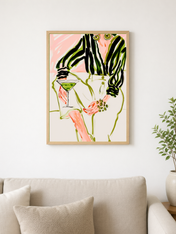 Abstract Woman with Martini Wall Art Print - wood framed poster