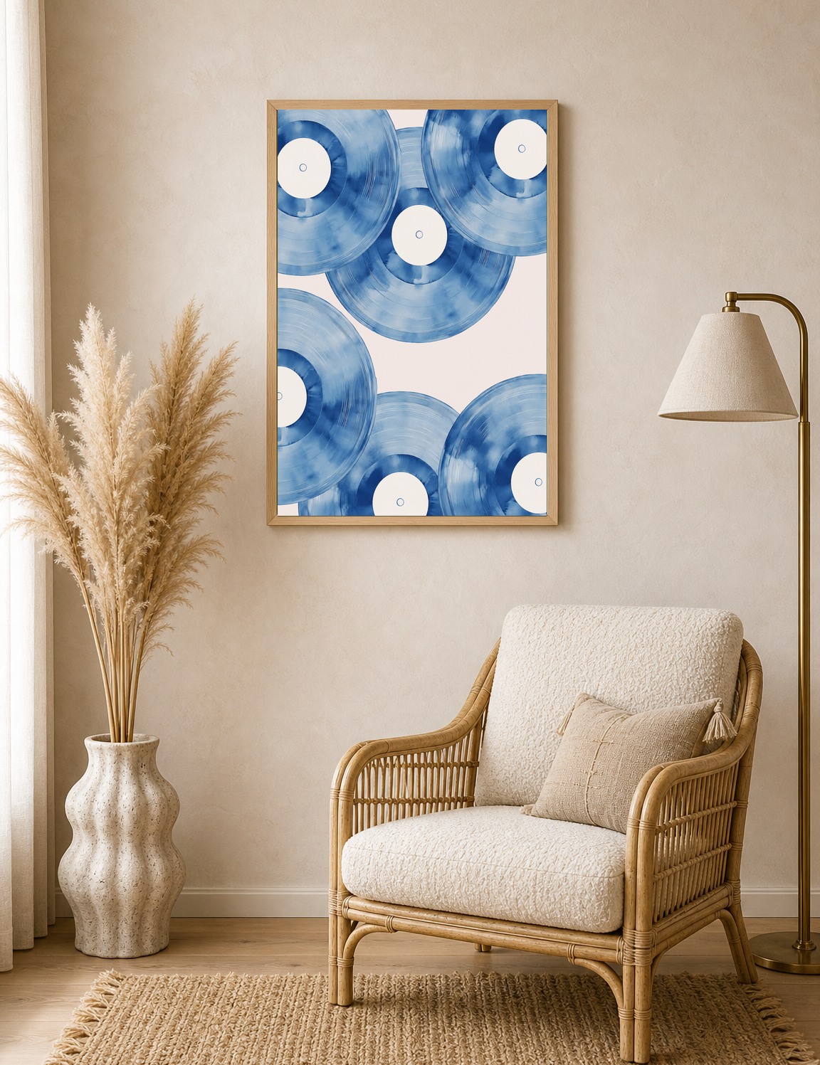 Blue Vinyl Records Wall Art Print - wood framed poster