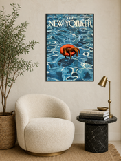 Dog Floating Pool New Yorker Wall Art Print - black framed