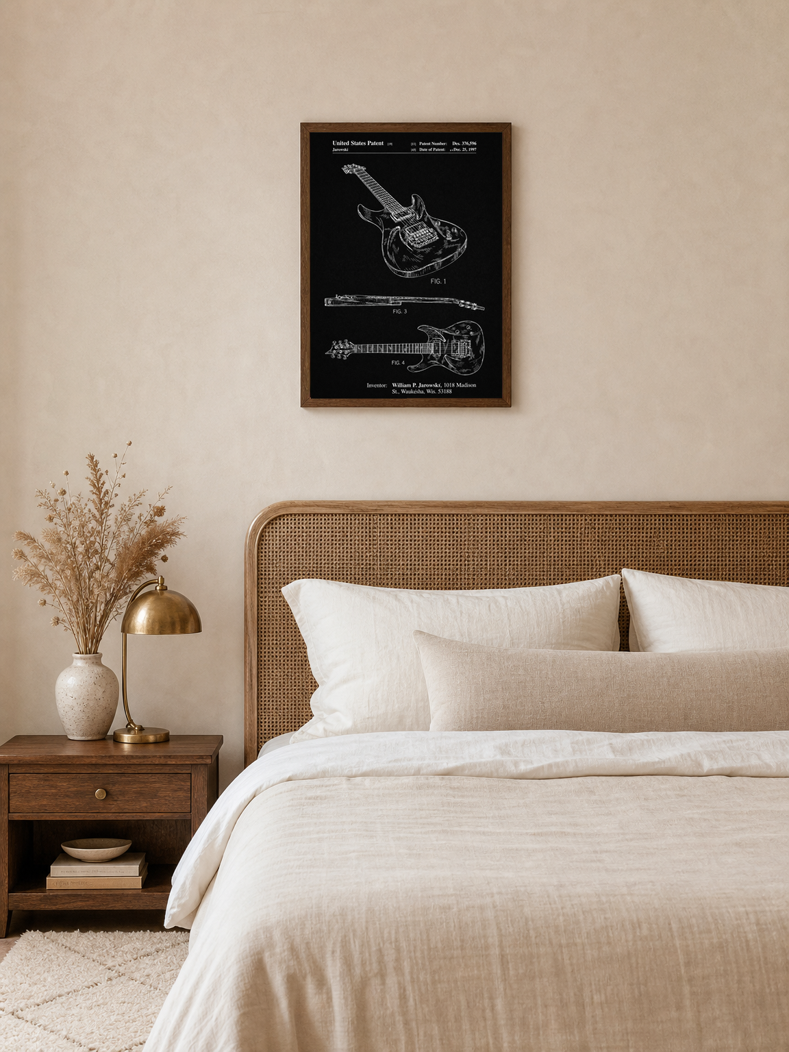 Electric Guitar Patent Wall Art Print, Chalkboard Style - dark wood framed