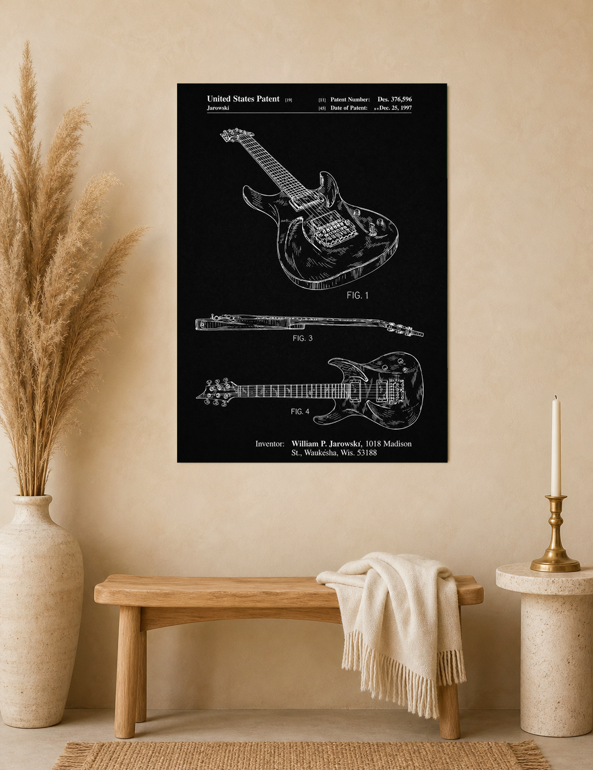 Electric Guitar Patent Wall Art Print, Chalkboard Style - unframed mockup
