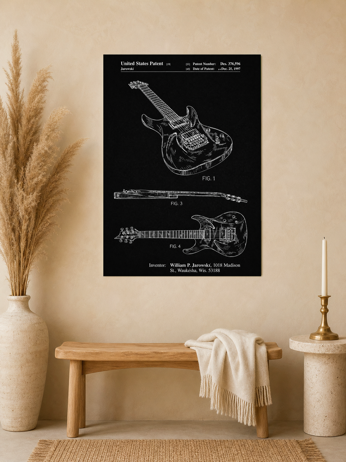 Electric Guitar Patent Wall Art Print, Chalkboard Style - unframed mockup