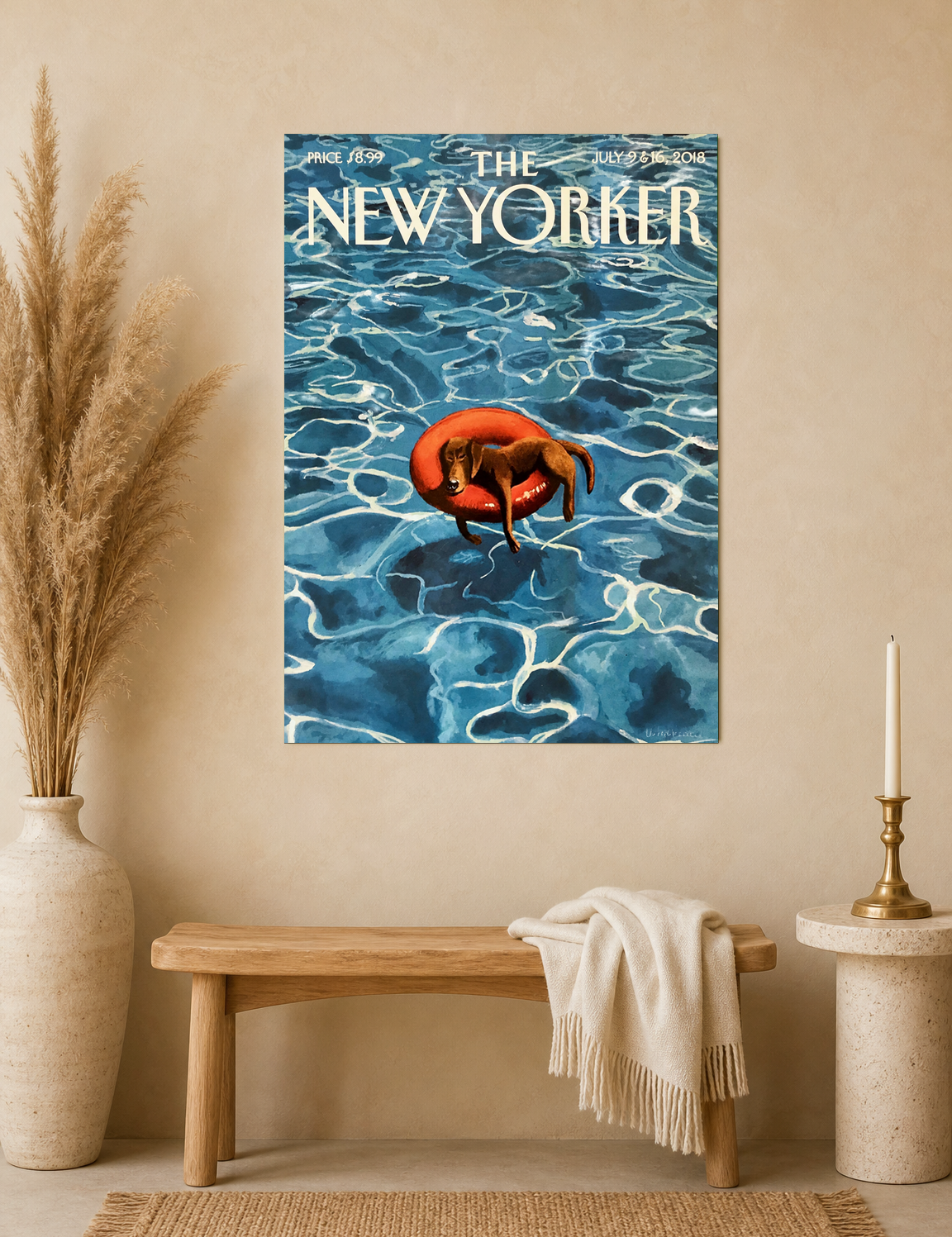 Dog Floating Pool New Yorker Wall Art Print - unframed mockup