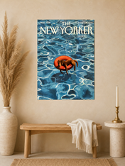 Dog Floating Pool New Yorker Wall Art Print - unframed mockup