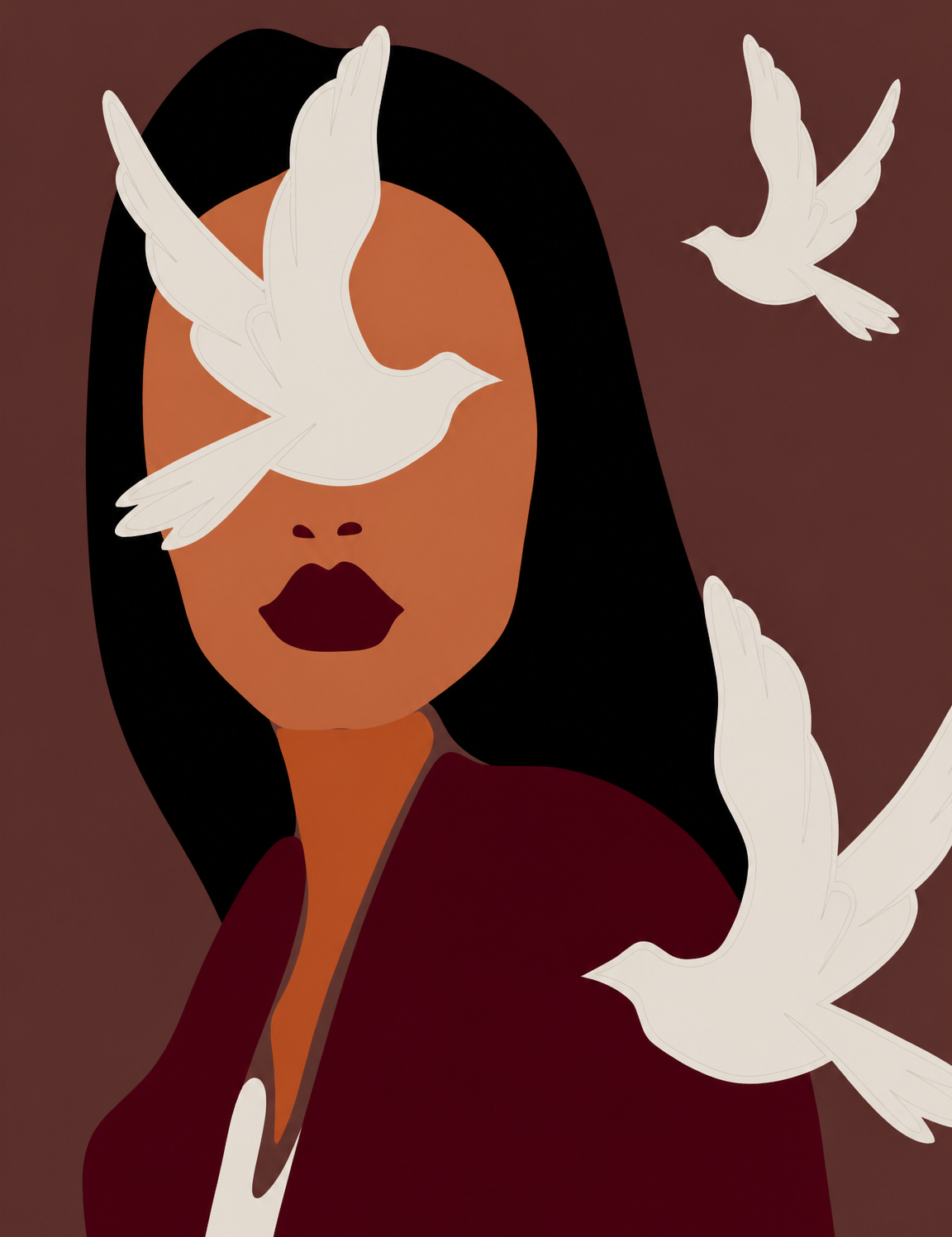 Abstract Woman with White Doves Wall Art Print - unframed