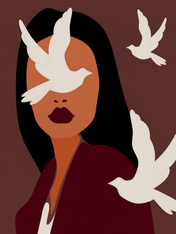 Abstract Woman with White Doves Wall Art Print - unframed