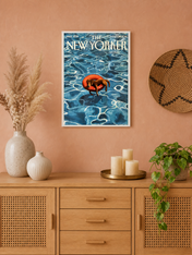 Dog Floating Pool New Yorker Wall Art Print - white framed