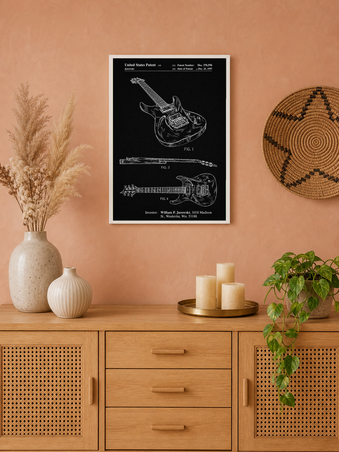 Electric Guitar Patent Wall Art Print, Chalkboard Style - white framed