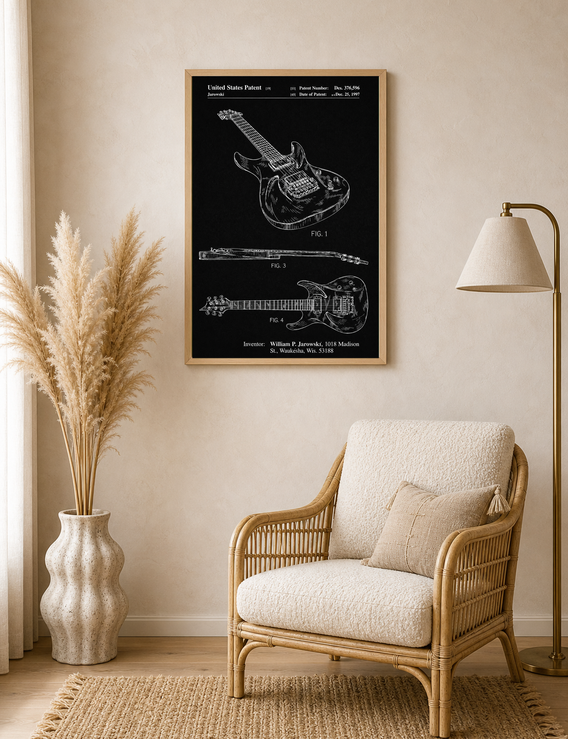 Electric Guitar Patent Wall Art Print, Chalkboard Style - wood framed poster
