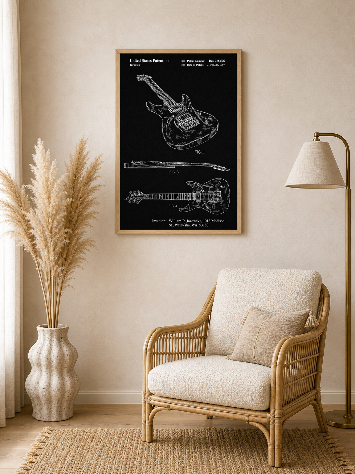 Electric Guitar Patent Wall Art Print, Chalkboard Style - wood framed poster