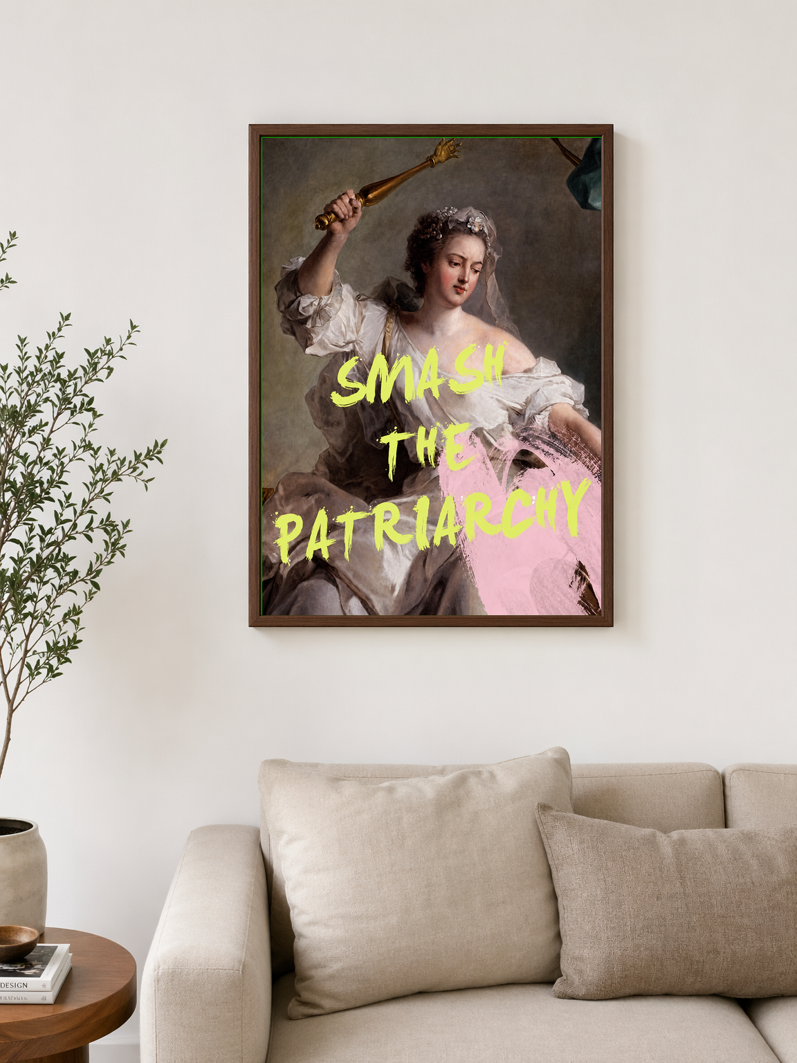 Smash the Patriarchy Feminist Wall Art Print - dark wood framed