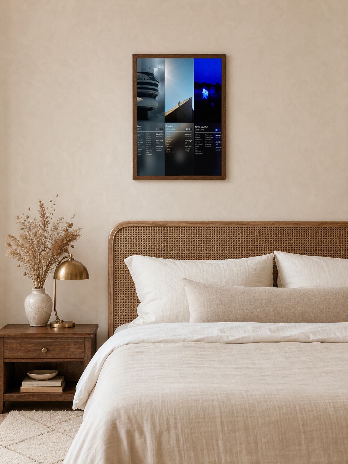 Minimalist Album Cover Wall Art Print Trio - dark wood framed