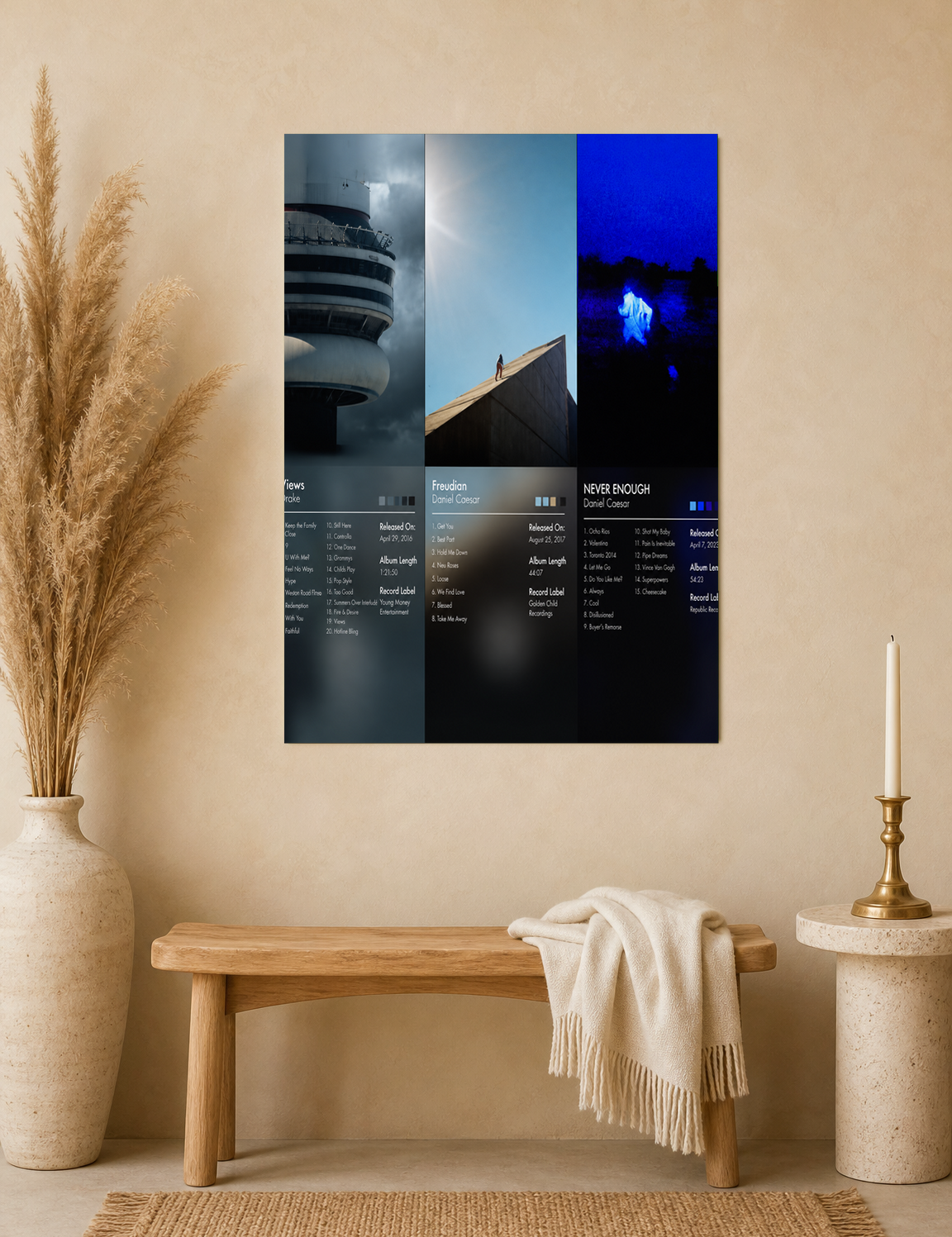 Minimalist Album Cover Wall Art Print Trio - unframed mockup