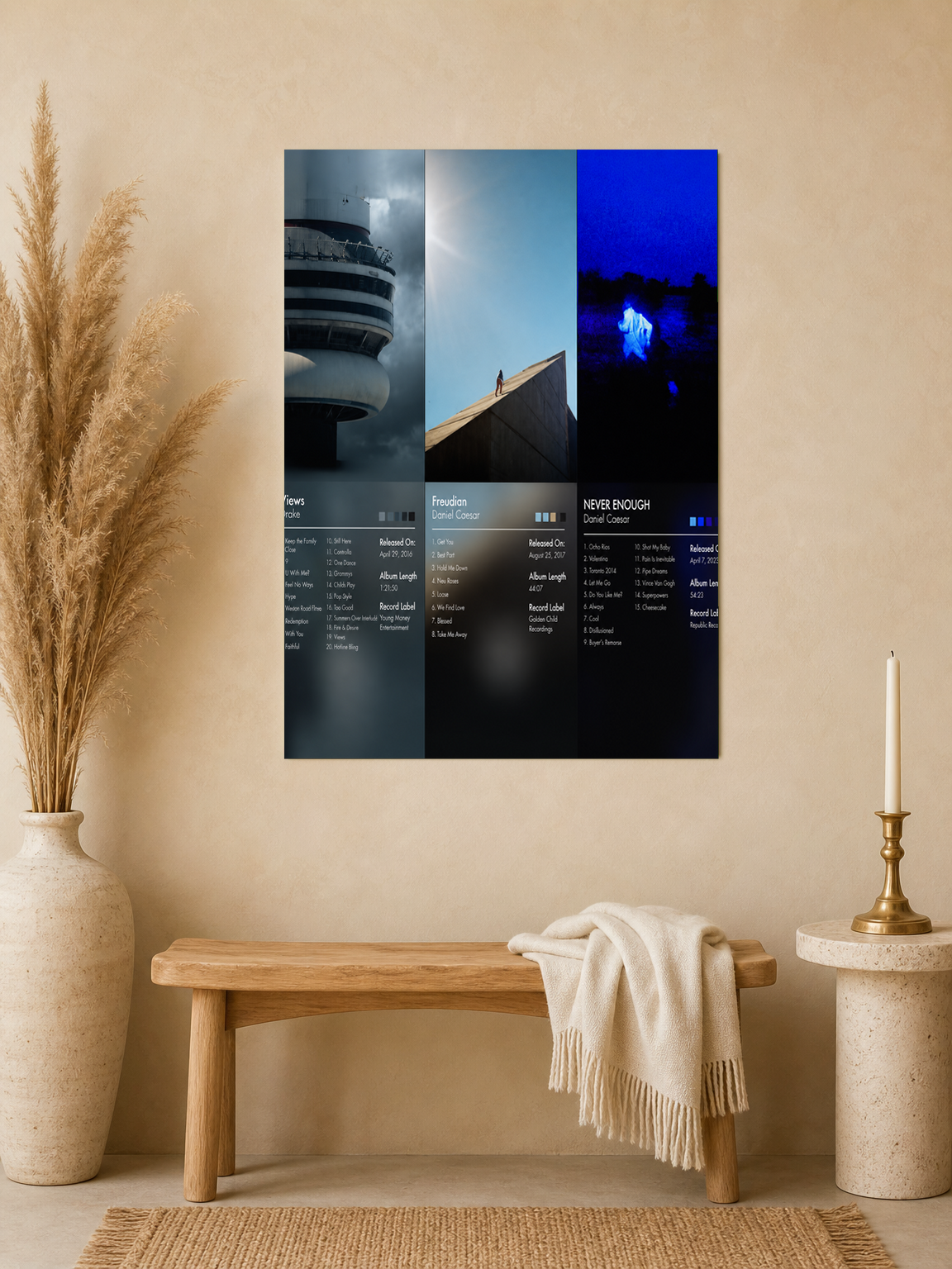 Minimalist Album Cover Wall Art Print Trio - unframed mockup