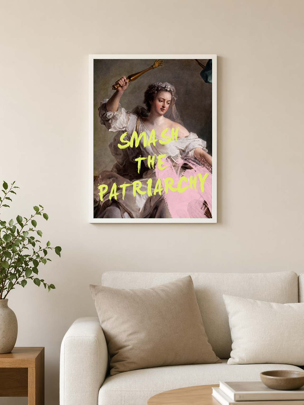 Smash the Patriarchy Feminist Wall Art Print - white framed