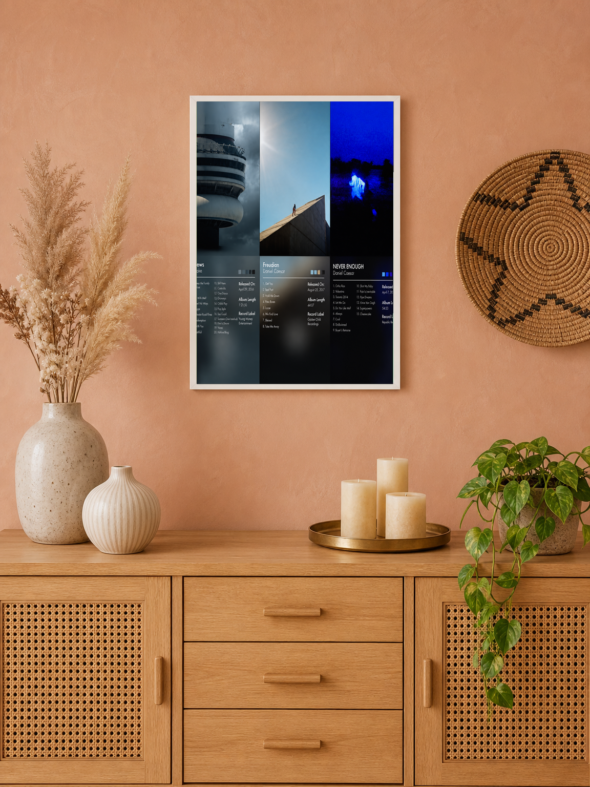 Minimalist Album Cover Wall Art Print Trio - white framed