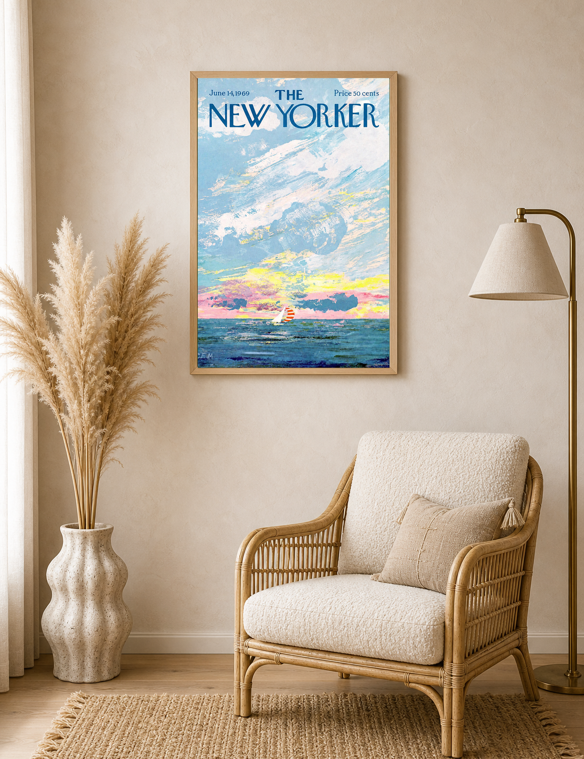The New Yorker Sailboat Cover Wall Art Print - wood framed poster