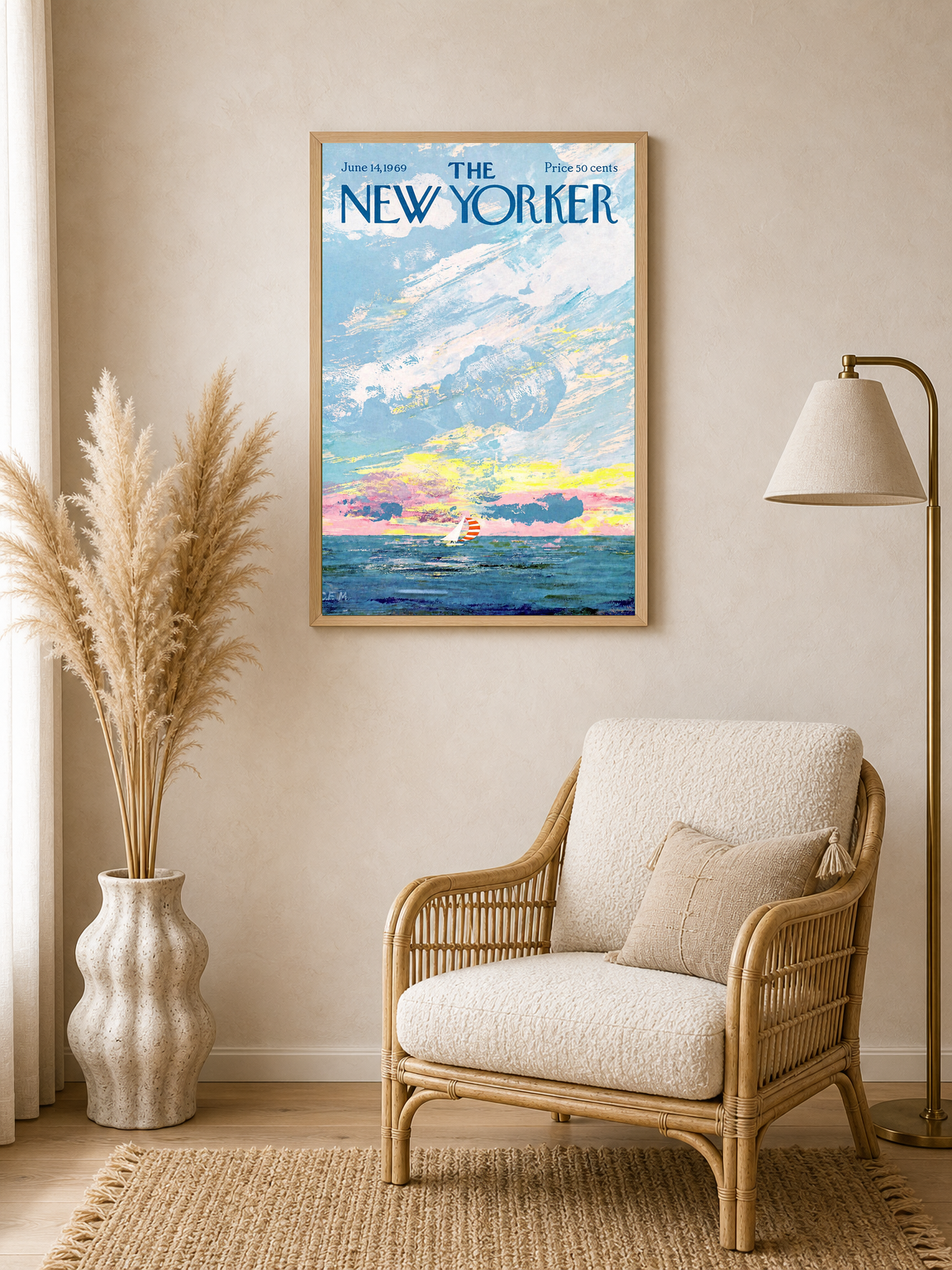 The New Yorker Sailboat Cover Wall Art Print - wood framed poster