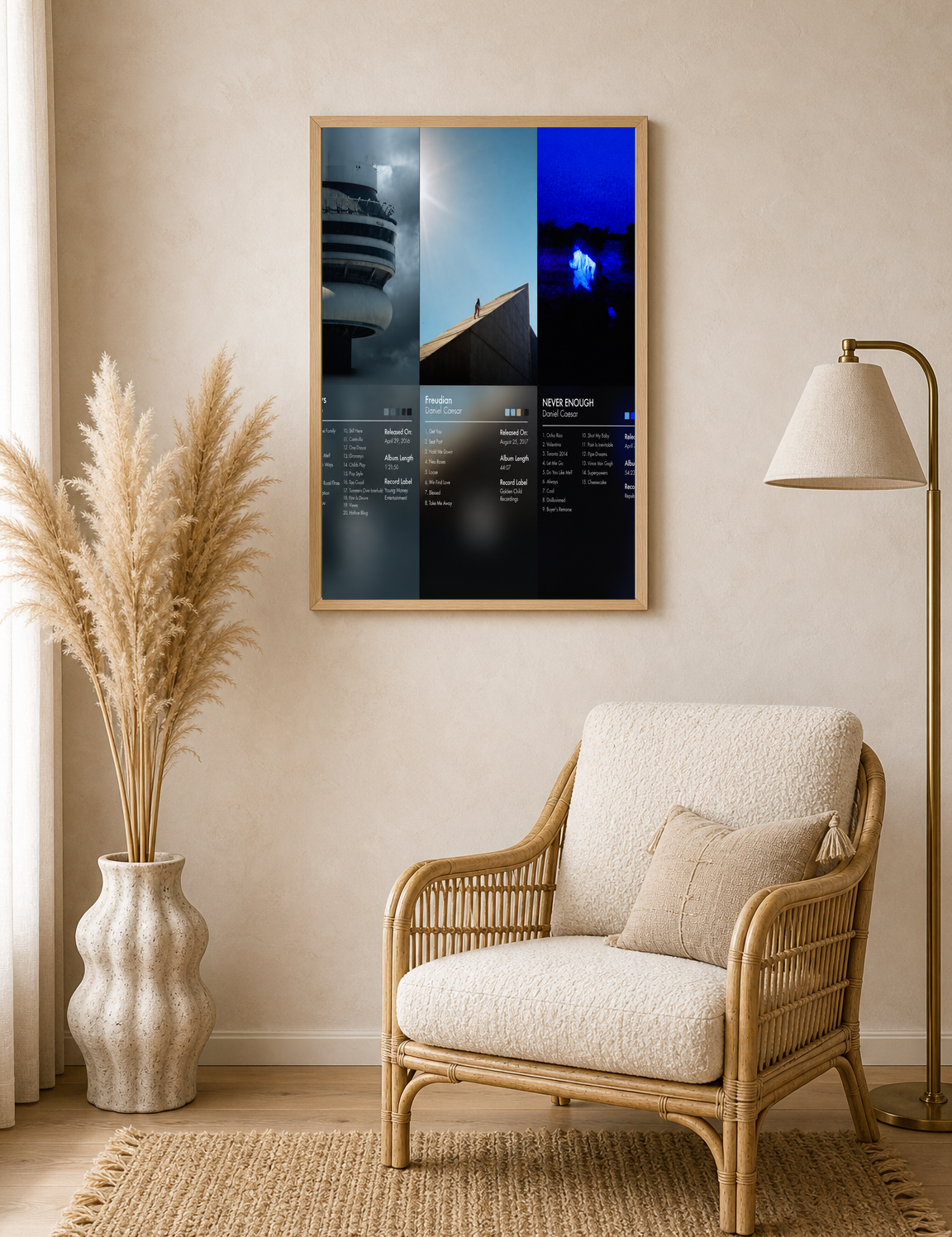 Minimalist Album Cover Wall Art Print Trio - wood framed poster