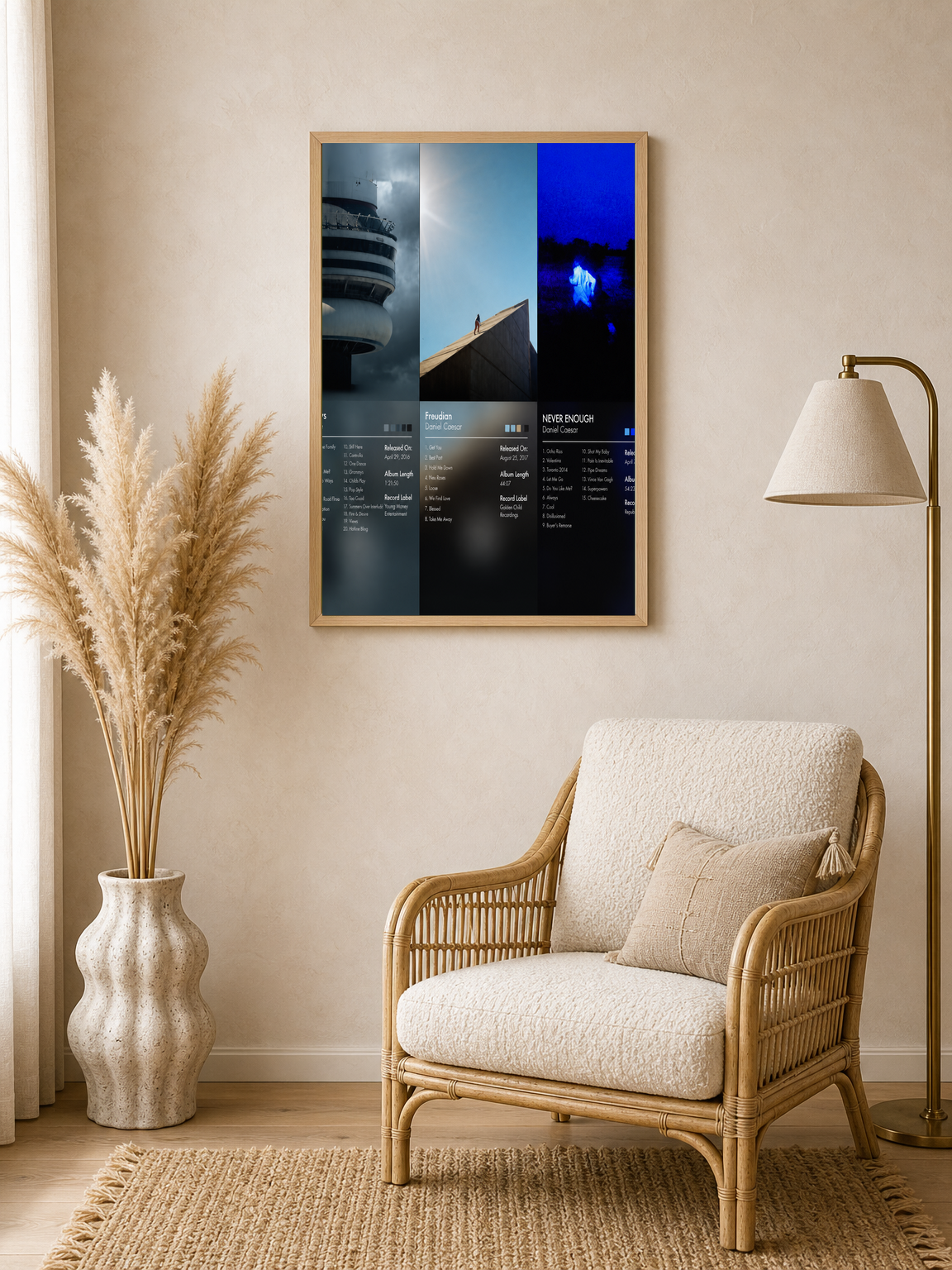Minimalist Album Cover Wall Art Print Trio - wood framed poster