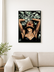 Glamorous Money Rain Wall Art Print - black framed