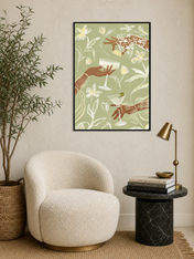 Floral Cocktail Party Wall Art Print - black framed