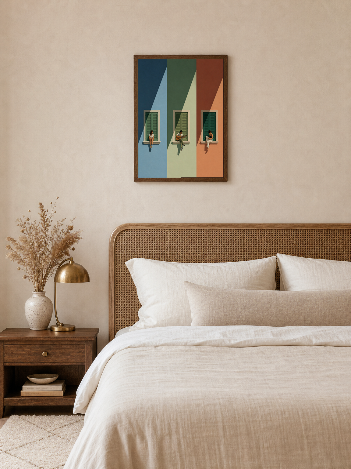 Color Block Windows & Musicians Wall Art Print - dark wood framed