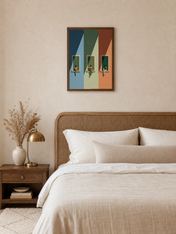 Color Block Windows & Musicians Wall Art Print - dark wood framed