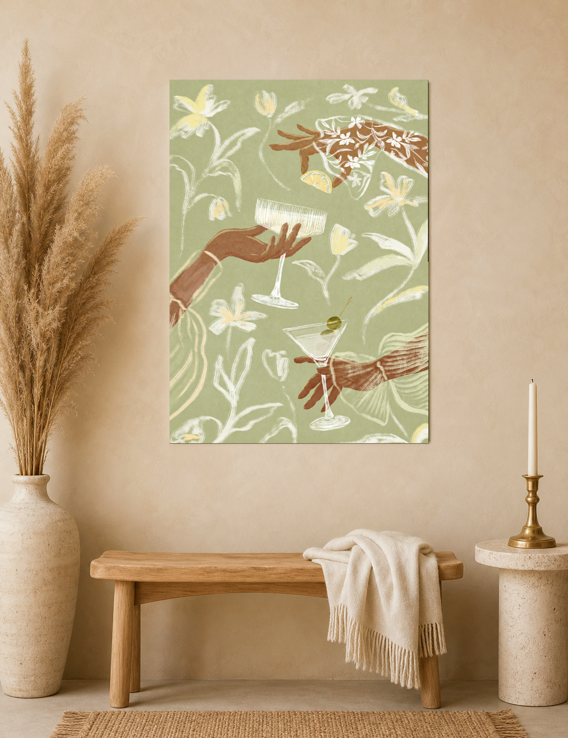 Floral Cocktail Party Wall Art Print - unframed mockup