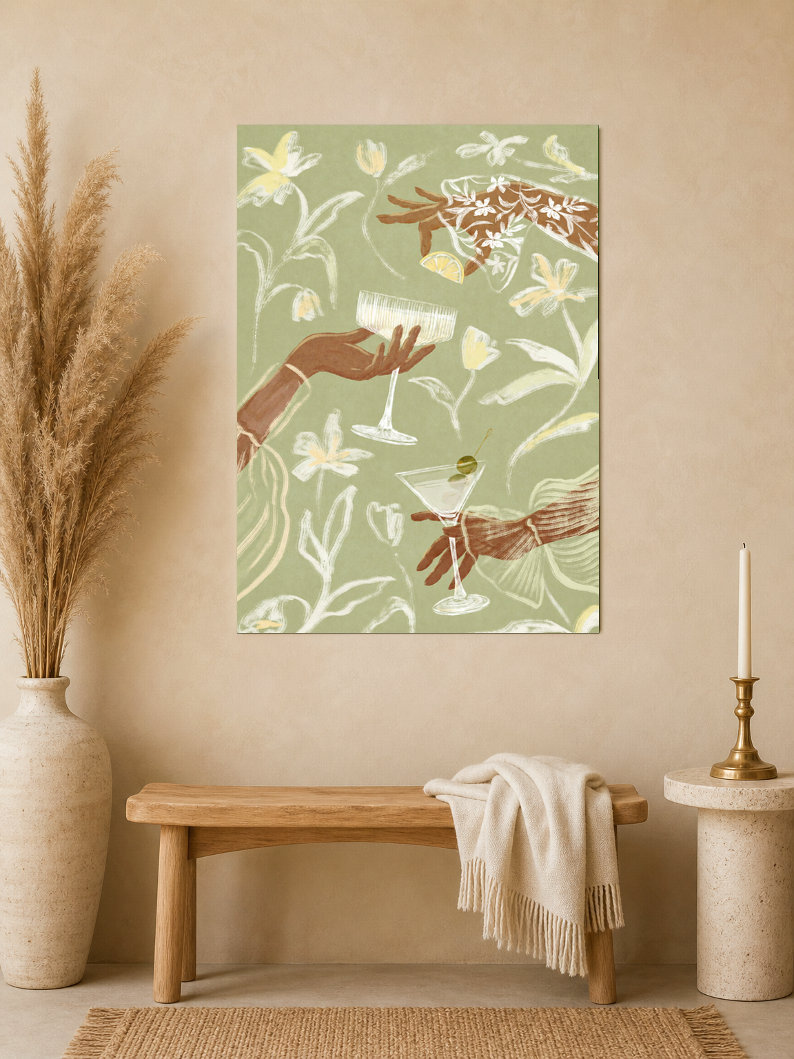 Floral Cocktail Party Wall Art Print - unframed mockup