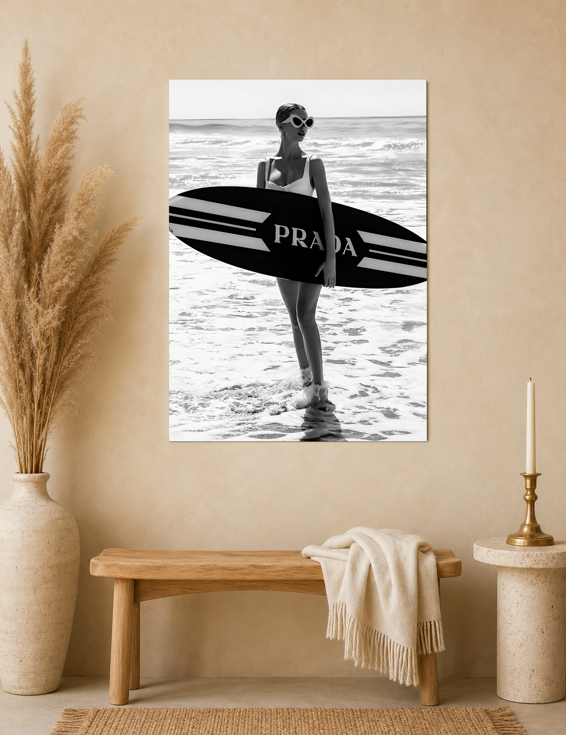Prada Surf Girl Black and White Wall Art Print - unframed mockup