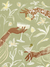 Floral Cocktail Party Wall Art Print - unframed