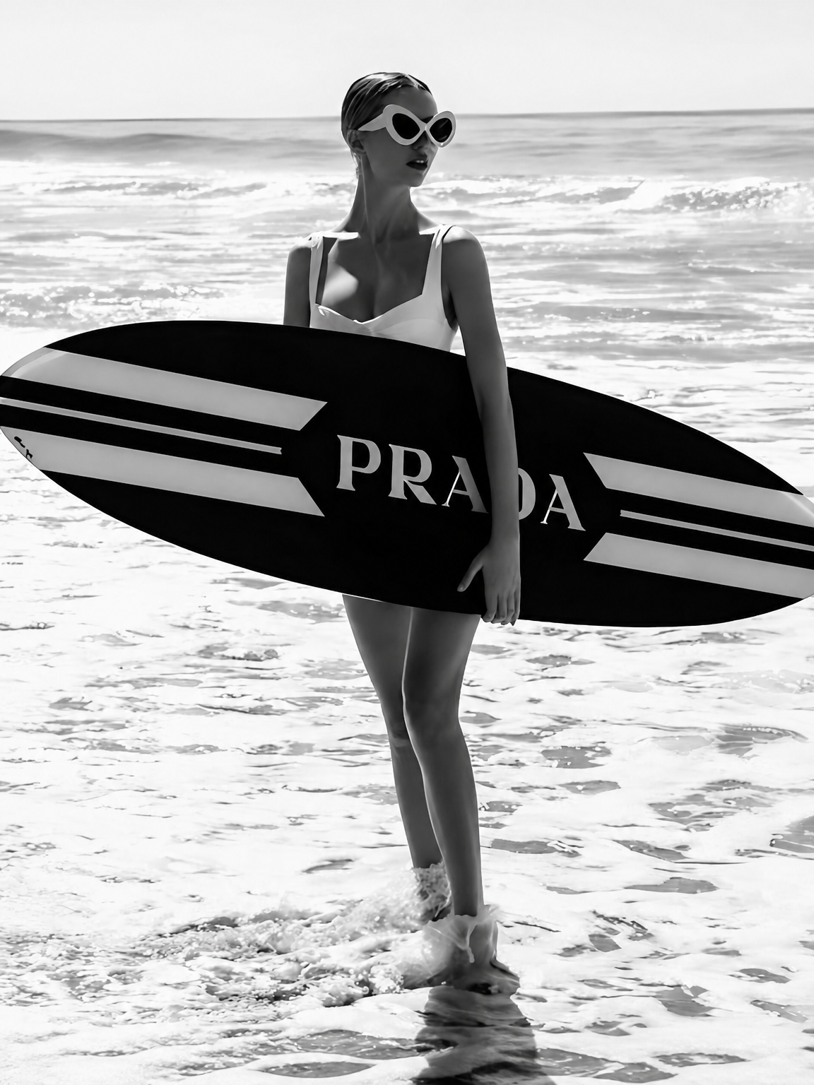 Prada Surf Girl Black and White Wall Art Print - unframed