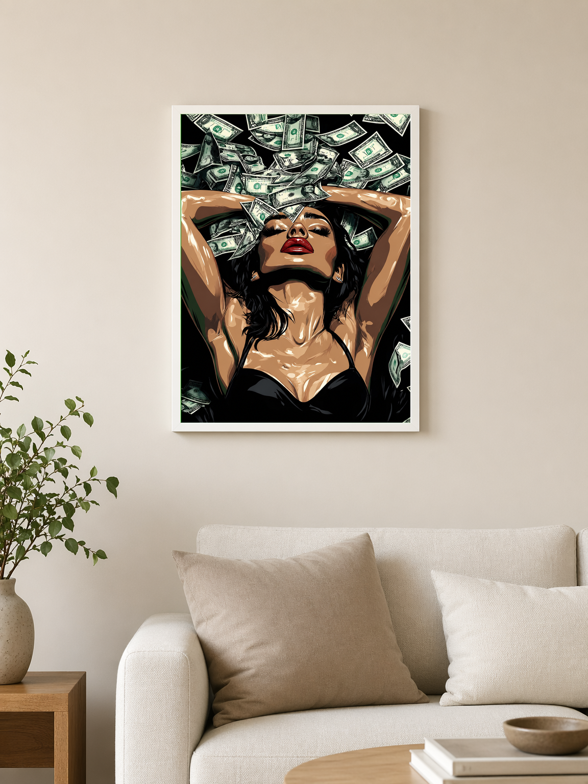 Glamorous Money Rain Wall Art Print - white framed
