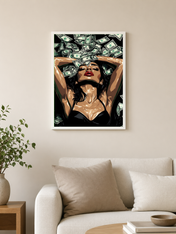 Glamorous Money Rain Wall Art Print - white framed