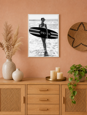 Prada Surf Girl Black and White Wall Art Print - white framed